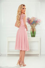 Numoco Chiffon Evening Dress with Lace Neckline