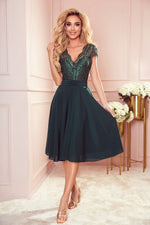 Numoco Chiffon Evening Dress with Lace Neckline