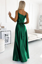 Numoco Elegant Satin Maxi Dress with Leg Slit
