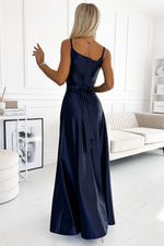 Numoco Elegant Satin Maxi Dress with Leg Slit