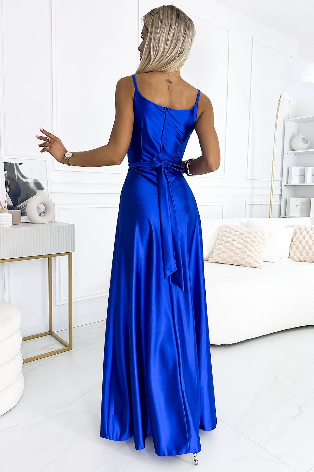Numoco Elegant Satin Maxi Dress with Leg Slit