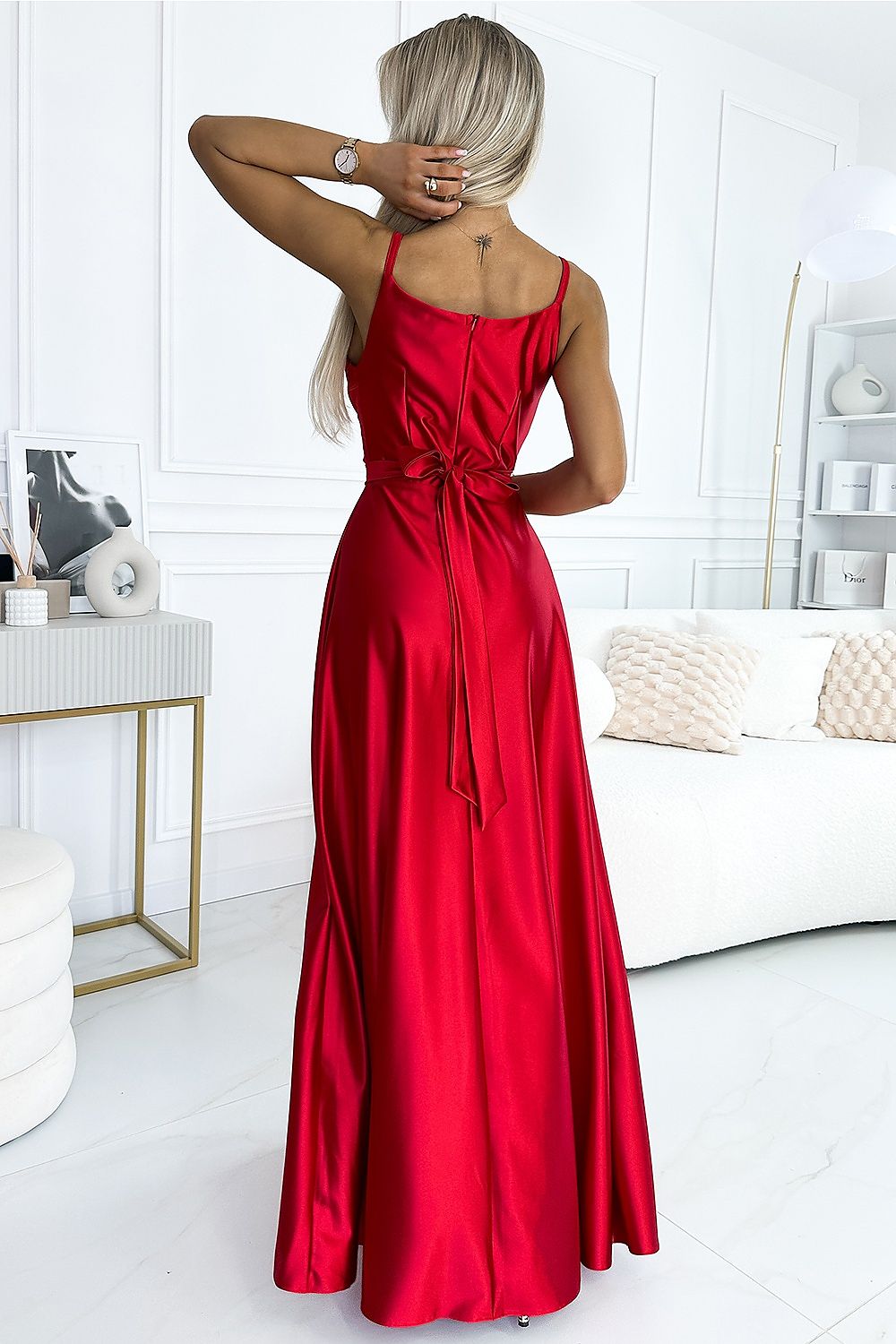 Numoco Elegant Satin Maxi Dress with Leg Slit