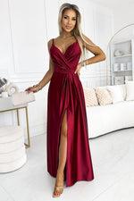 Numoco Elegant Satin Maxi Dress with Leg Slit red 2