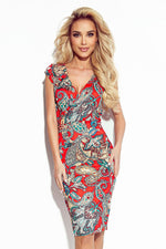 Numoco Fitted Floral Daydress with Envelope Neckline red