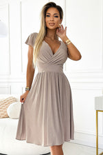 Numoco Flared Envelope Neckline Evening Dress beige 2