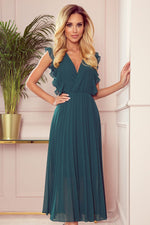 Numoco Chiffon Pleated Dress with Zipper green