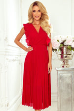 Numoco Chiffon Pleated Dress with Zipper red