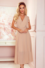 Numoco Chiffon Pleated Dress with Zipper beige