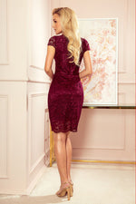 Numoco Lace Evening Dress with Neckline and Short Sleeves