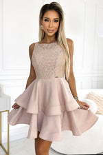 Numoco Laura Lace Daydress with Heavily Flared Skirt beige