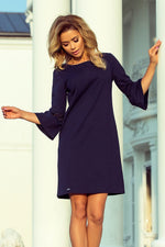 Numoco Margaret Flared Sleeve Cocktail Dress with Lace Insert navy blue
