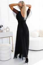 Numoco Nastia Black Tulle Maxi Occasion Dress with Padded Cups