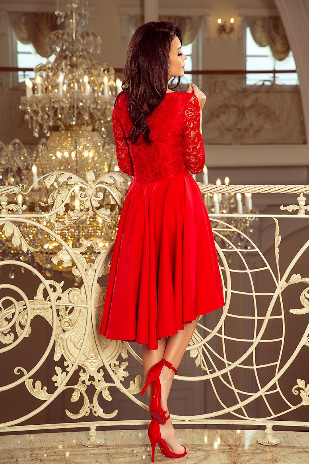 Numoco Nicolle Lace Asymmetrical 3/4 Sleeve Dress