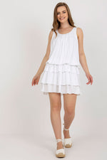 Och Bella Sleeveless Summer Daydress with Round Neckline and Ruffles white one-size-fits-all