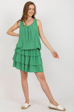 Och Bella Sleeveless Summer Daydress with Round Neckline and Ruffles