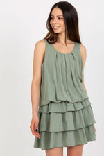 Och Bella Sleeveless Summer Daydress with Round Neckline and Ruffles green 2 one-size-fits-all