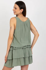 Och Bella Sleeveless Summer Daydress with Round Neckline and Ruffles