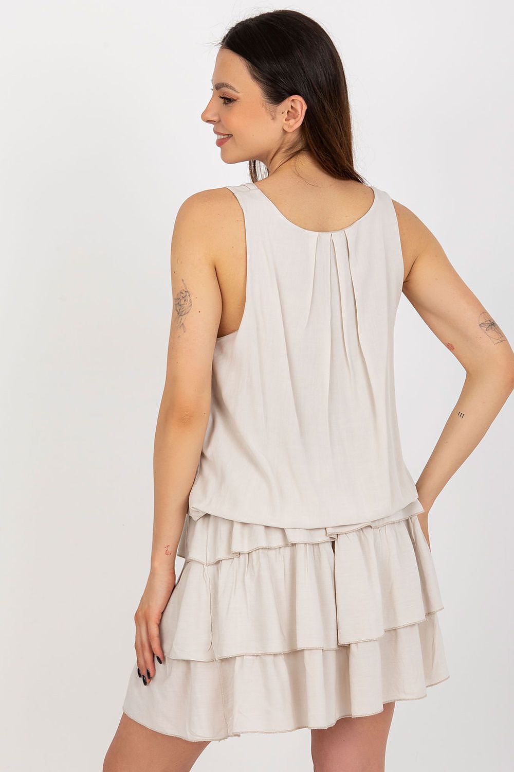 Och Bella Sleeveless Summer Daydress with Round Neckline and Ruffles