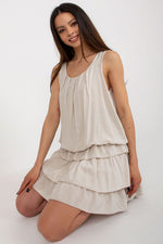 Och Bella Sleeveless Summer Daydress with Round Neckline and Ruffles