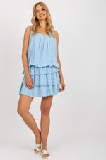 Och Bella Sleeveless Summer Daydress with Round Neckline and Ruffles blue one-size-fits-all