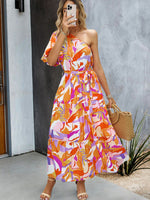 One Shoulder Printed Colourful Elegant Maxi Summer Dress