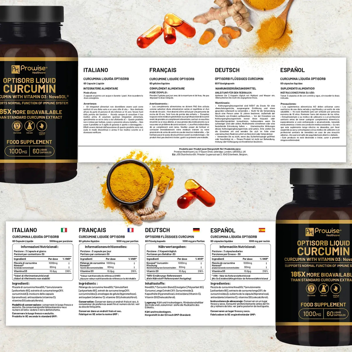 Optisorb Liquid Curcumin with Vitamin D – 60 Capsules | Suitable For Vegetarians | Made In UK