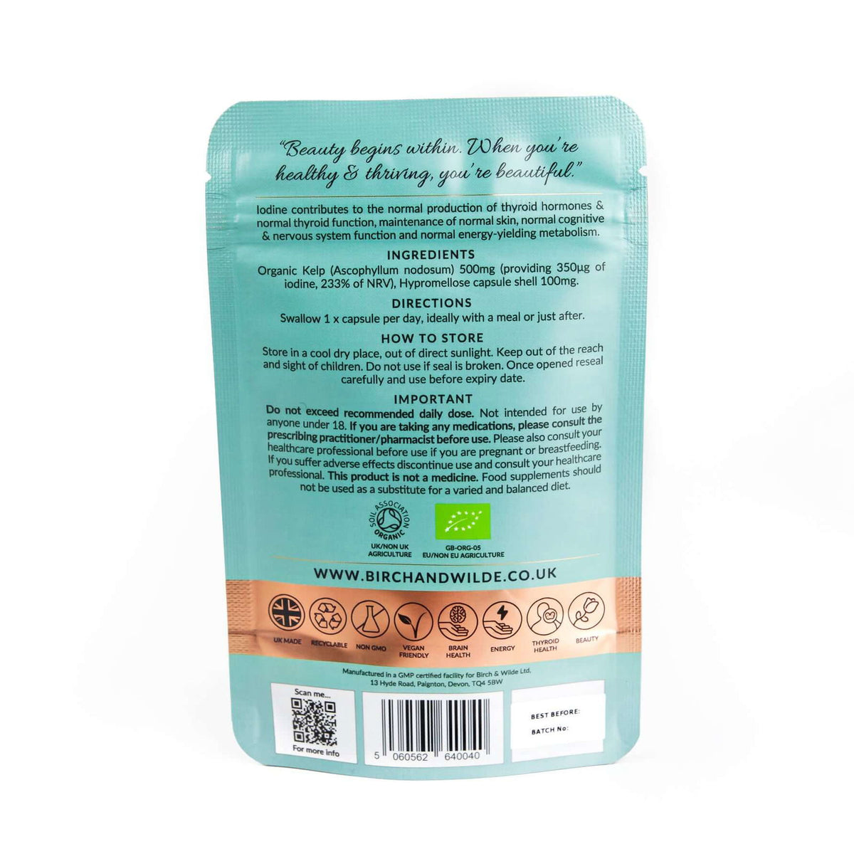 Organic Sea Kelp Supplement Capsules x 60 | Natural Iodine | 2 Month Refill Pouch