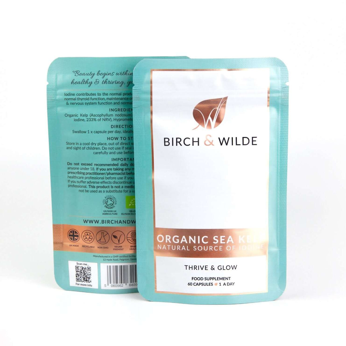 Organic Sea Kelp Supplement Capsules x 60 | Natural Iodine | 2 Month Refill Pouch