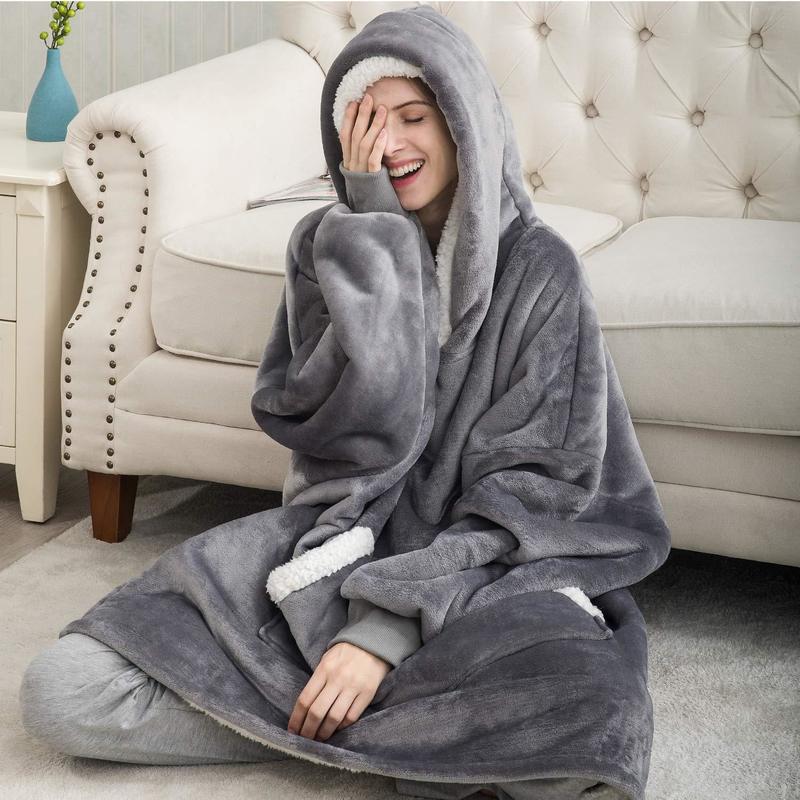 Oversized Hoodie Fleece Blanket with Sleeves | One Size