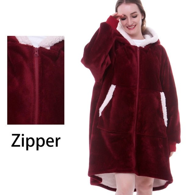 Oversized Hoodie Fleece Blanket with Sleeves | One Size