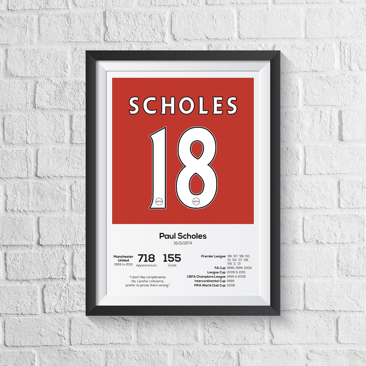 Paul Scholes Manchester United Legend Stats Print A0 - 841mm x 1189mm