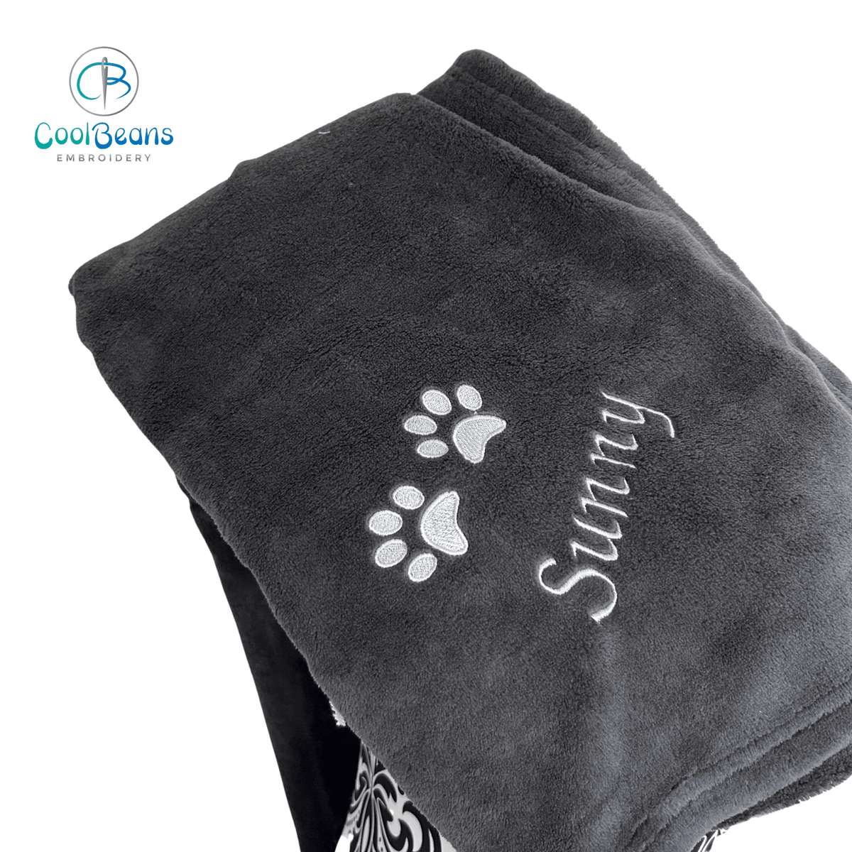 Pet Fleece Blanket - 2 Paw Prints - Personalised in Corner Charcoal