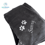 Pet Fleece Blanket - 2 Paw Prints - Personalised in Corner Charcoal
