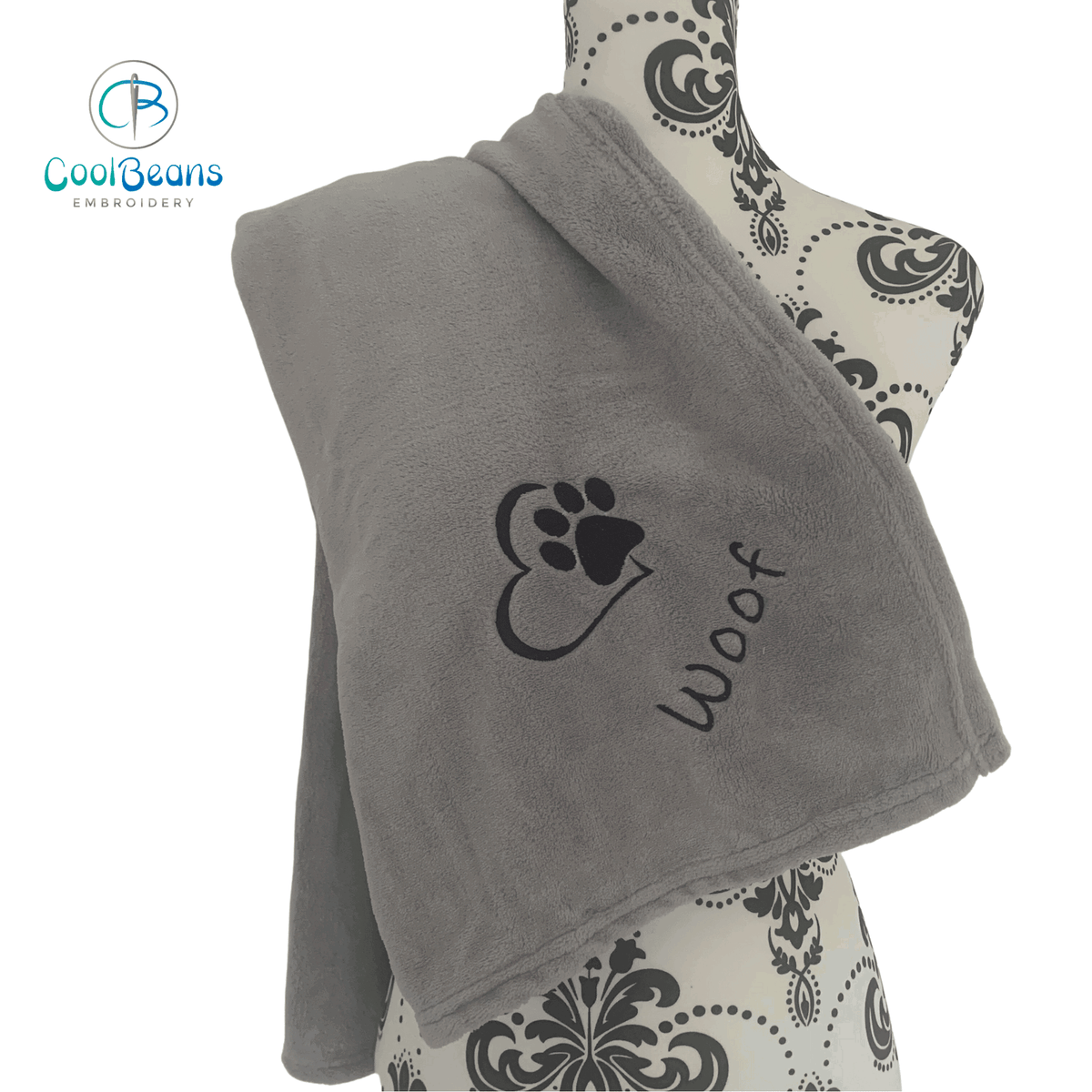 Pet Fleece Blanket - Heart & Paw - Personalised in Corner Silver