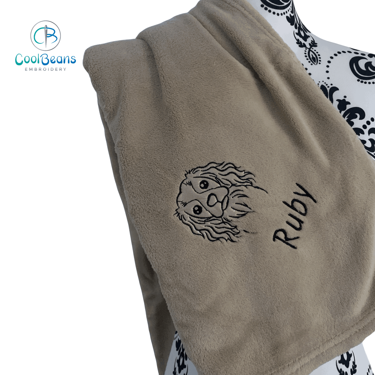 Pet Fleece Blanket - King Charles Spaniel (Corner) - Personalised Camel