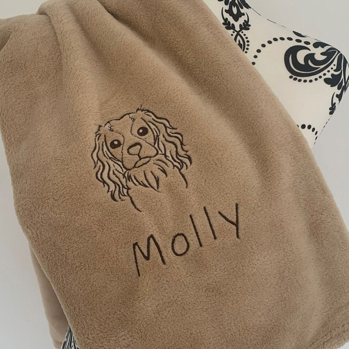 Pet Fleece Blanket - King Charles Spaniel - Personalised Camel