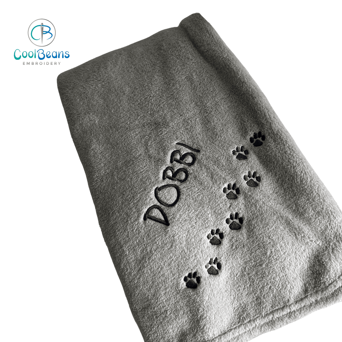 Pet Fleece Blanket - Mini Paws - Personalised in Corner Silver