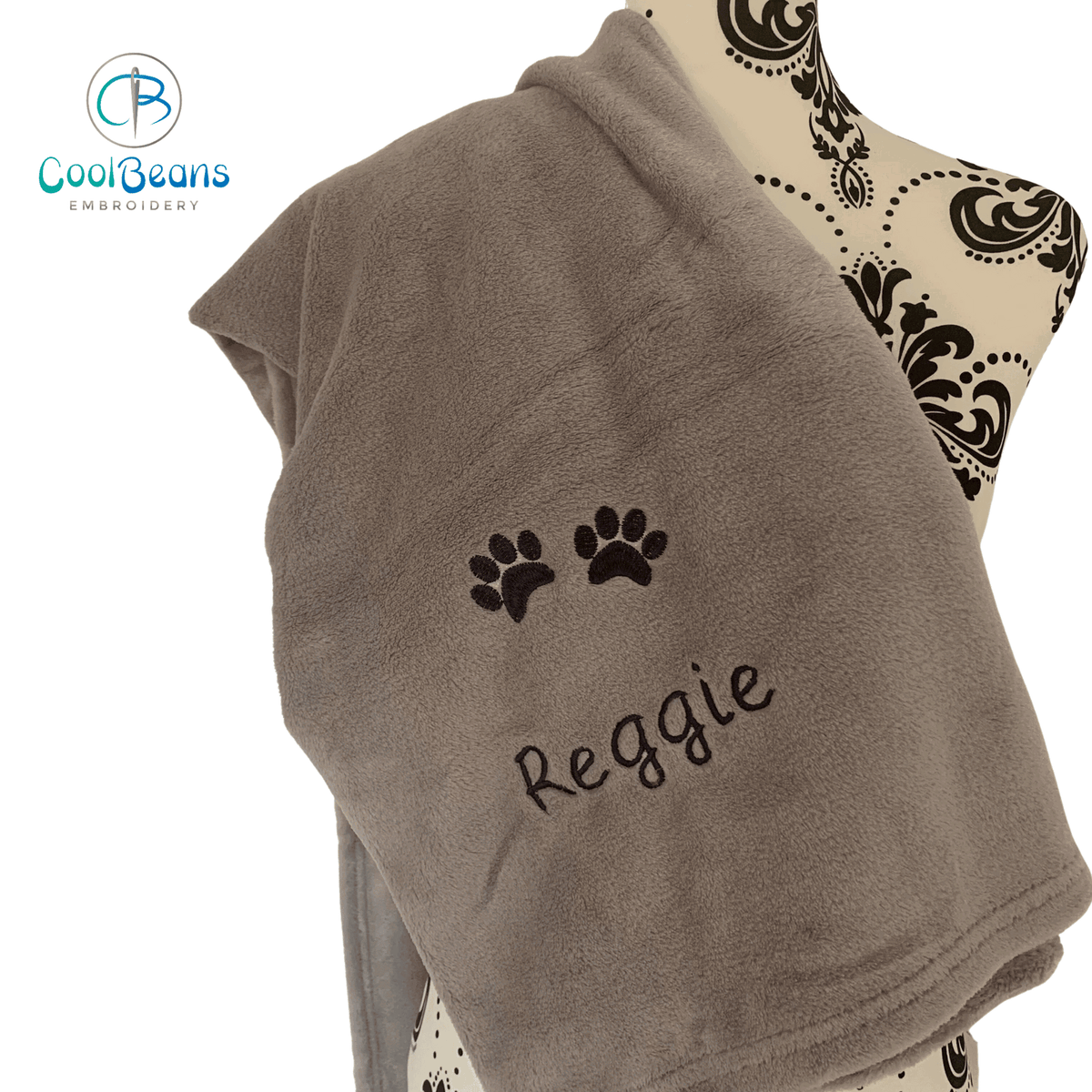 Pet Fleece Blanket - Paw Prints - Personalised Large 150cm x 100cm Silver