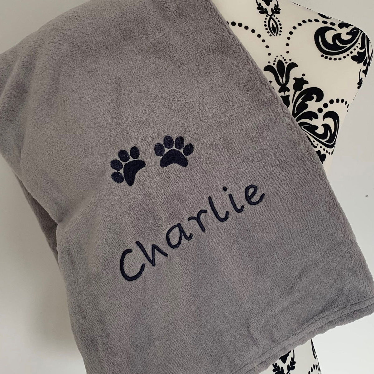 Pet Fleece Blanket - Paw Prints - Personalised Medium 100cm x 80cm Silver