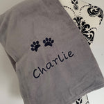 Pet Fleece Blanket - Paw Prints - Personalised Medium 100cm x 80cm Silver