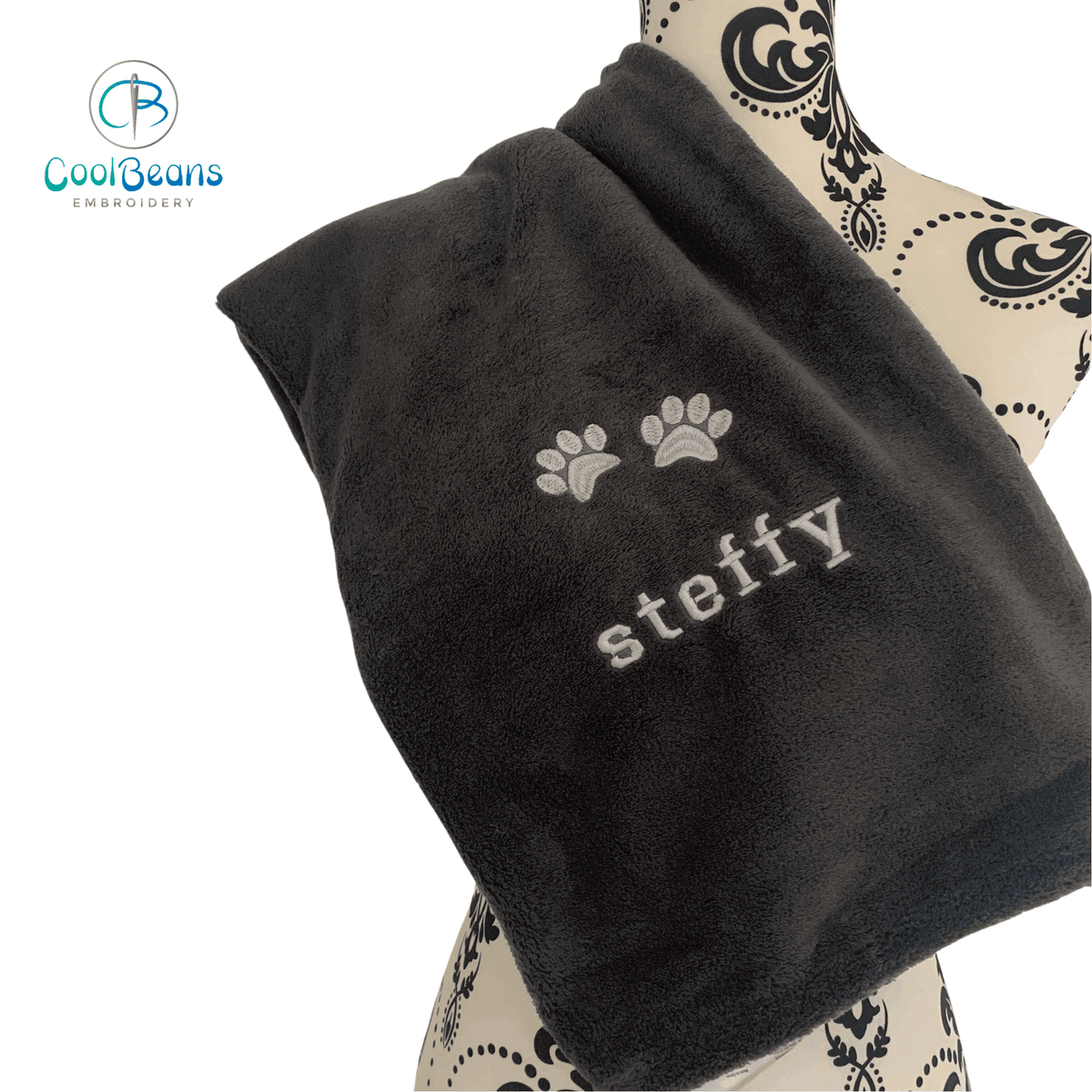 Pet Fleece Blanket - Paw Prints - Personalised - Dog / Cat Charcoal