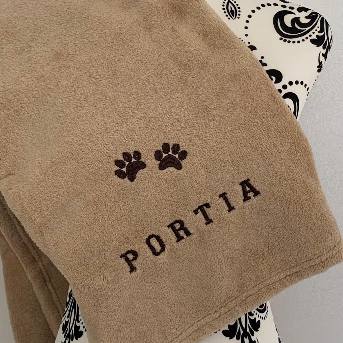 Pet Fleece Blanket - Paw Prints - Personalised - Dog / Cat Camel