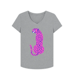 Pink Cheetah V Neck Organic Cotton T-shirt Athletic Grey