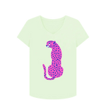 Pink Cheetah V Neck Organic Cotton T-shirt Pastel Green