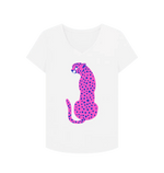 Pink Cheetah V Neck Organic Cotton T-shirt White 8