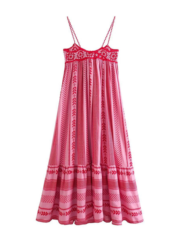 Pink Crochet Patchwork Knitted Boho Slip Summer Maxi Dress