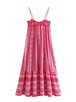 Pink Crochet Patchwork Knitted Boho Slip Summer Maxi Dress