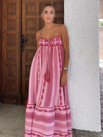 Pink Crochet Patchwork Knitted Boho Slip Summer Maxi Dress Pink