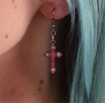 Pink Crystal Crucifix Earrings