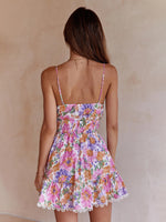 Pink Floral Chest Knotted Printed Backless Summer Mini Dress
